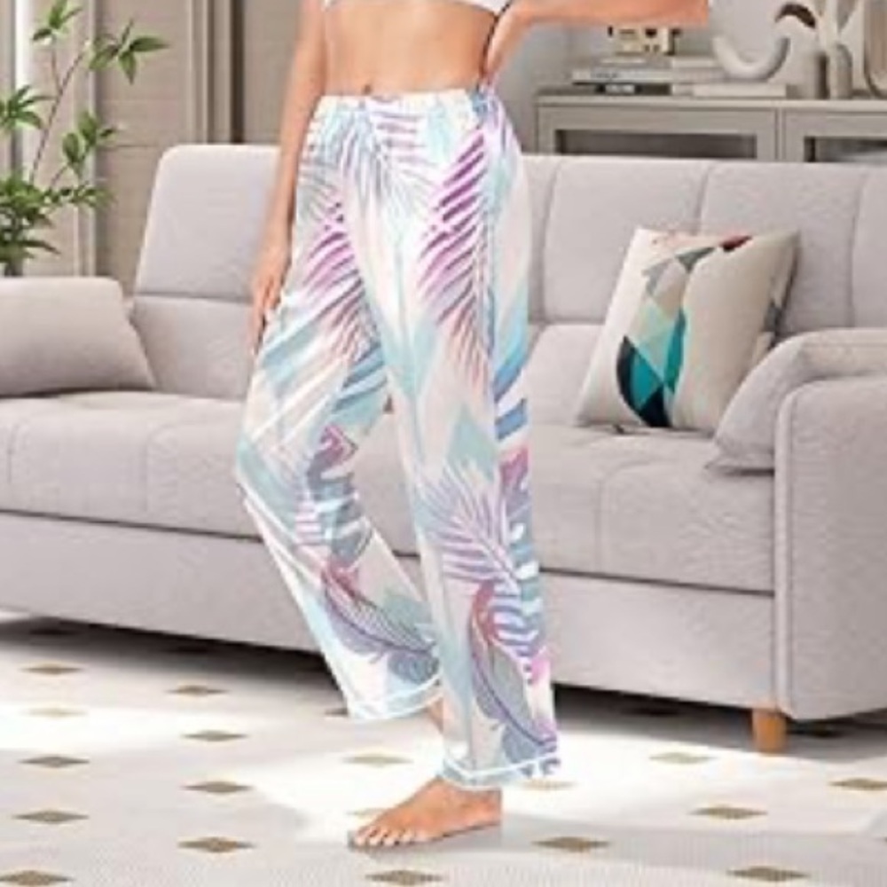 ❤️3X20 WOMEN - Satin Bird’s and Leaves Print Pajamas Pants | M